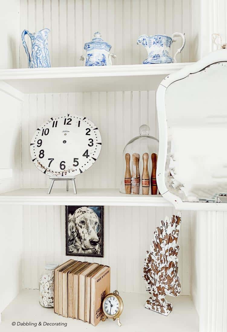 Bookshelf Decorating with Thrifty, Vintage, and Blue