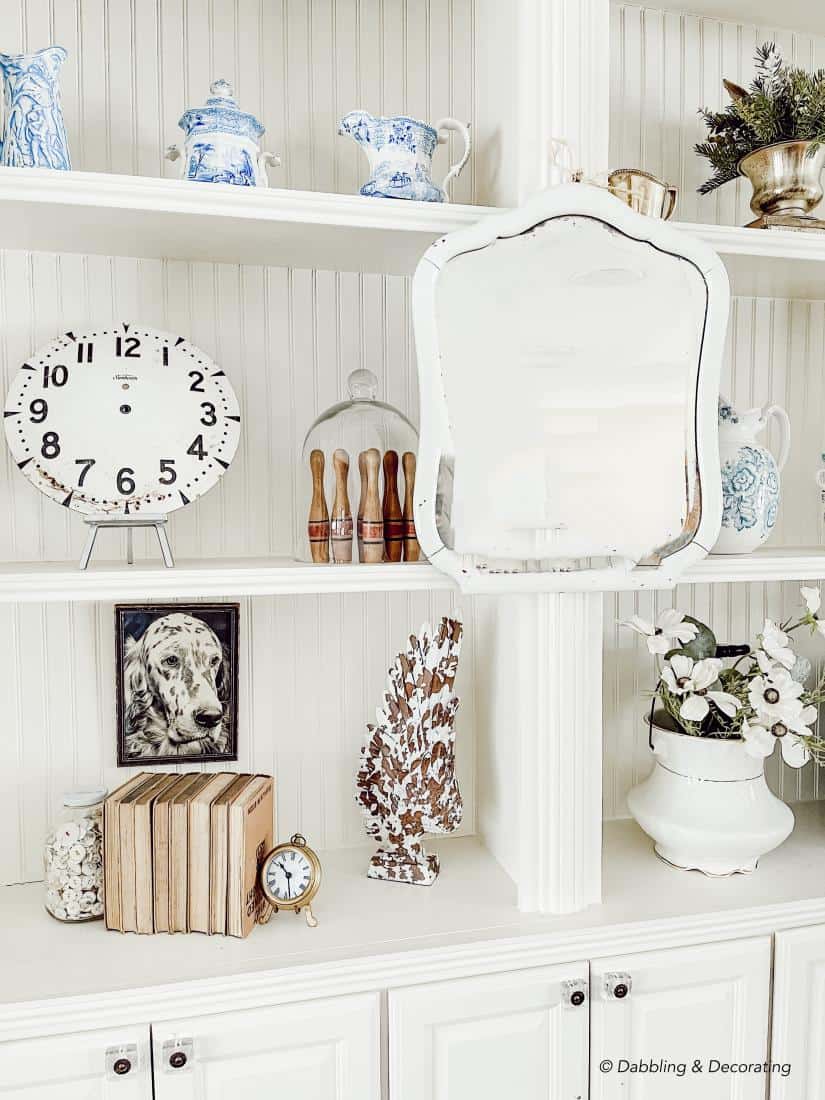 Bookshelf Decorating with Thrifty, Vintage, and Blue