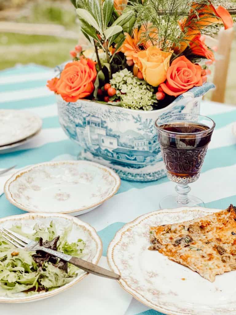 Outdoor Teak Table and Centerpiece