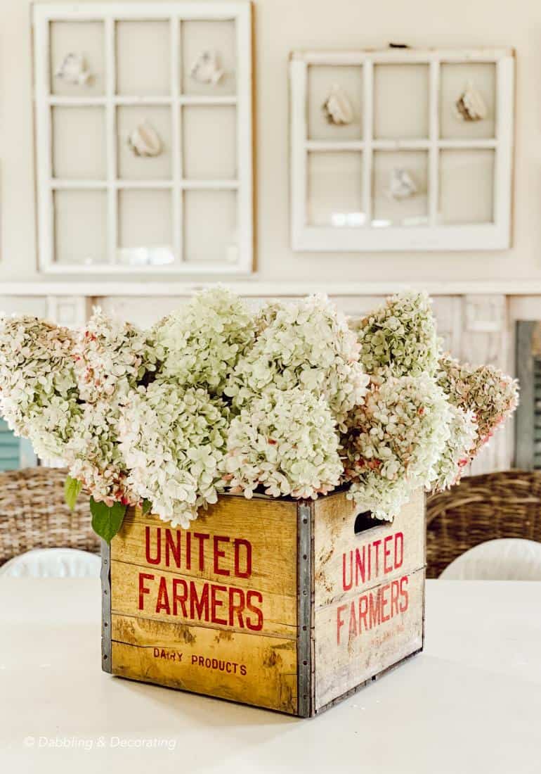 Fall Hydrangeas in an Old Crate