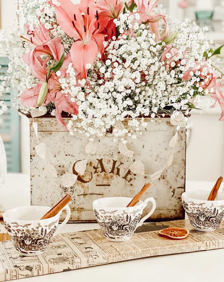 Vintage teacups and  Cake Tin