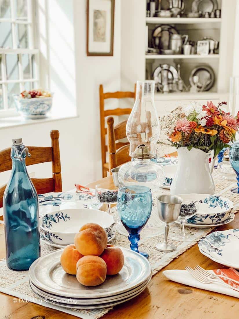 Blue and White Late Summer Tablescape