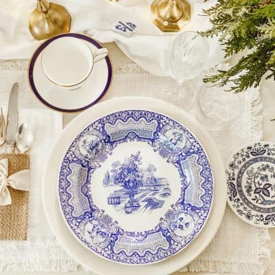 Collected Antique Blue and White Christmas Tablescape