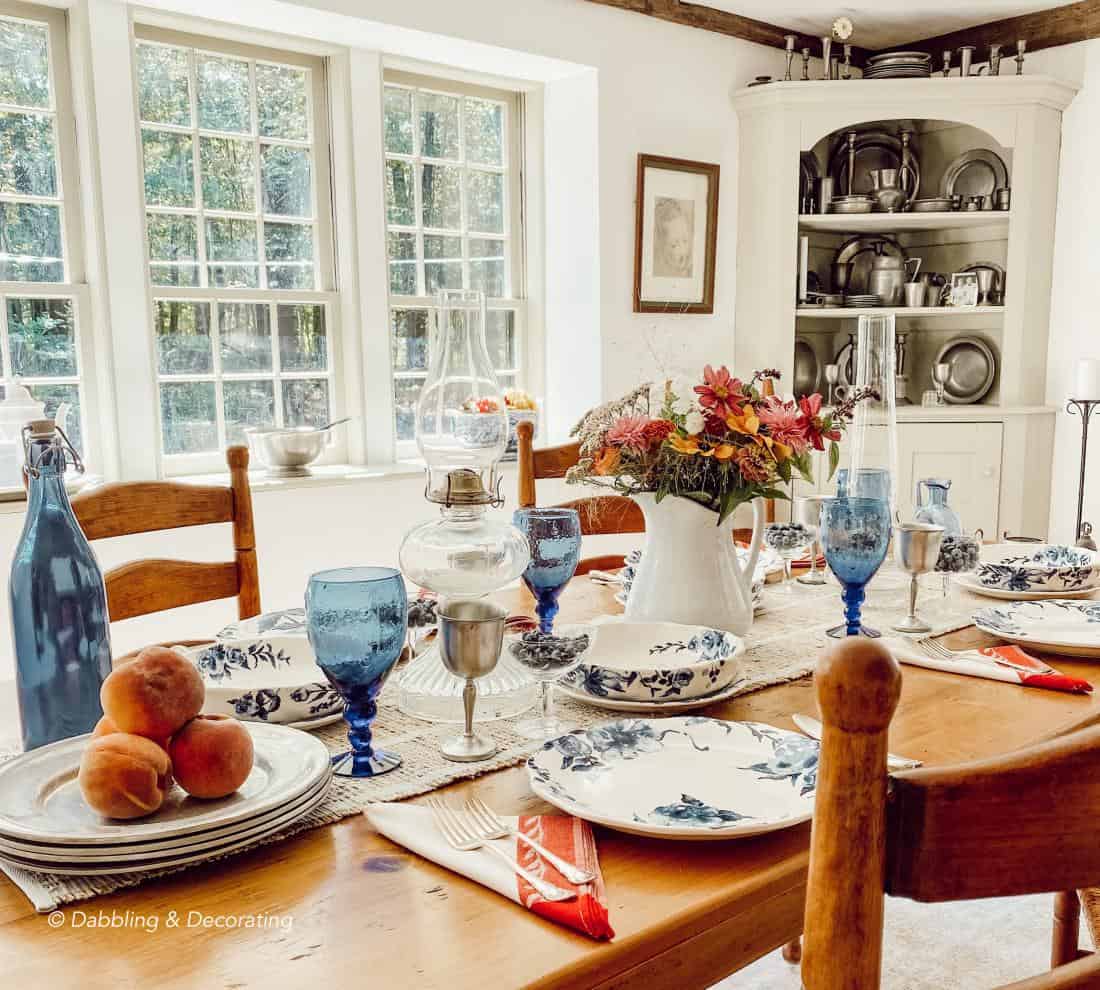 Blue and White Late Summer Tablescape