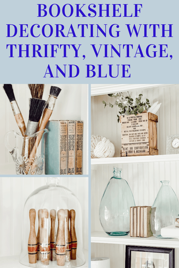 Bookshelf Decorating with Thrifty, Vintage, and Blue