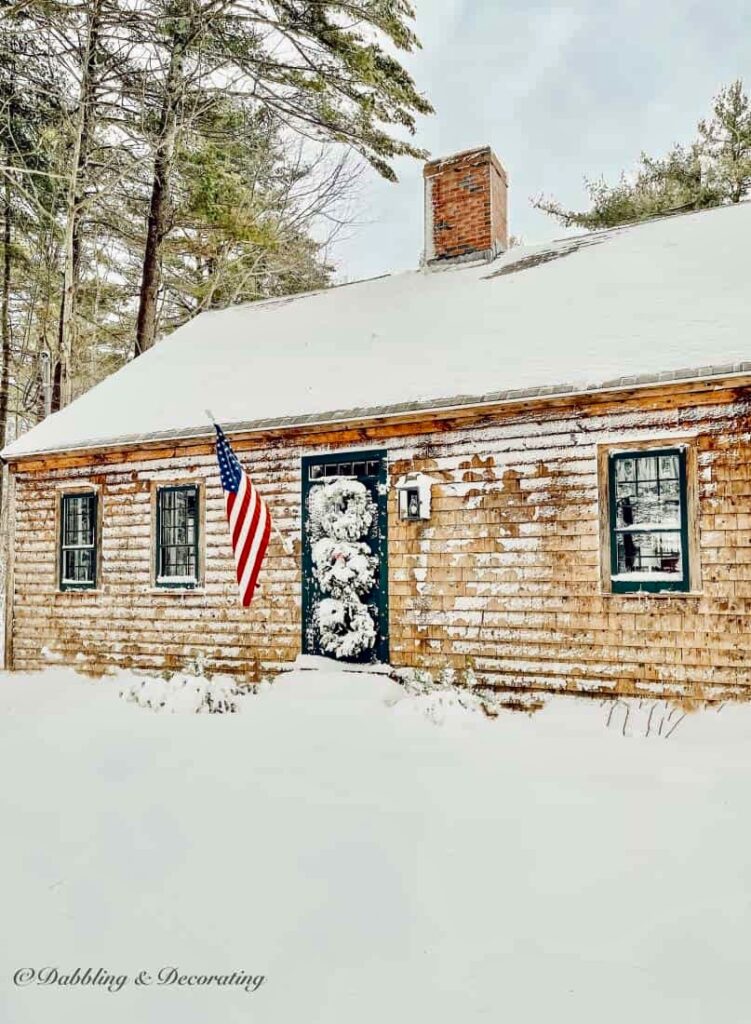 Cedar shake home on snow days at the cottage in Maine