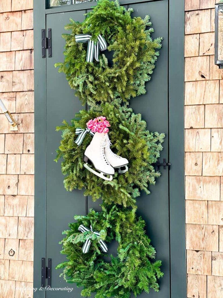 Valentine's Day Wreaths with Ice Skates on Front Door