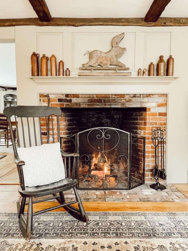 Old Colonial Fireplace with Flying Pig on Mantel