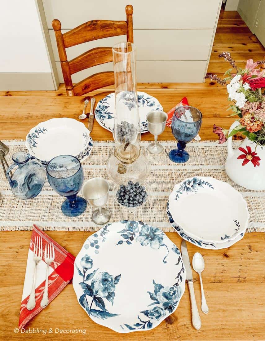 Blue and White Late Summer Tablescape