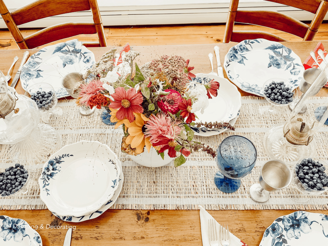 Blue and White Late Summer Tablescape