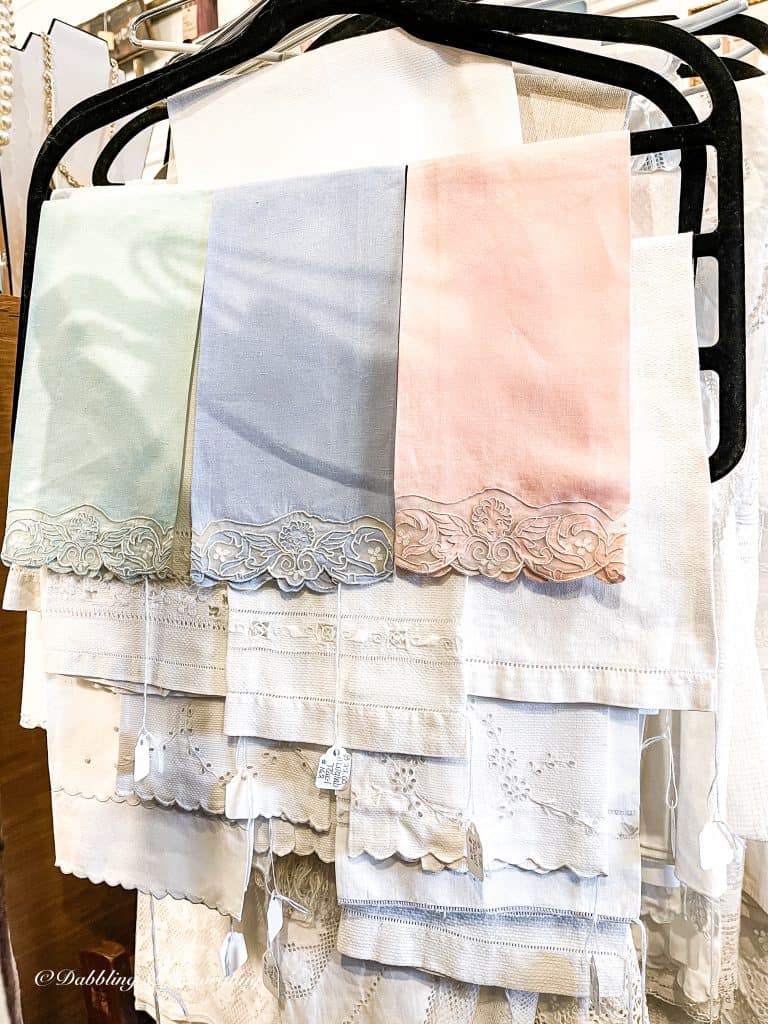 A close up of vintage linen towels