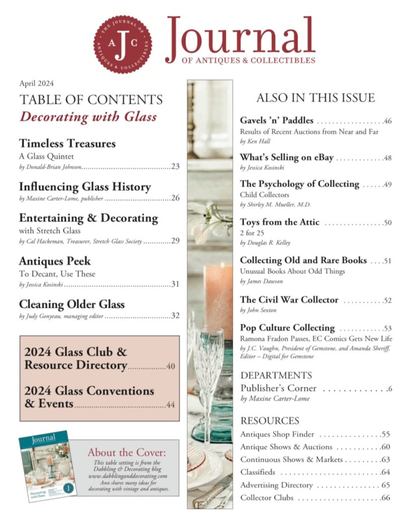 Decorating with Glass Article in The Journal of Antiques and Collectibles