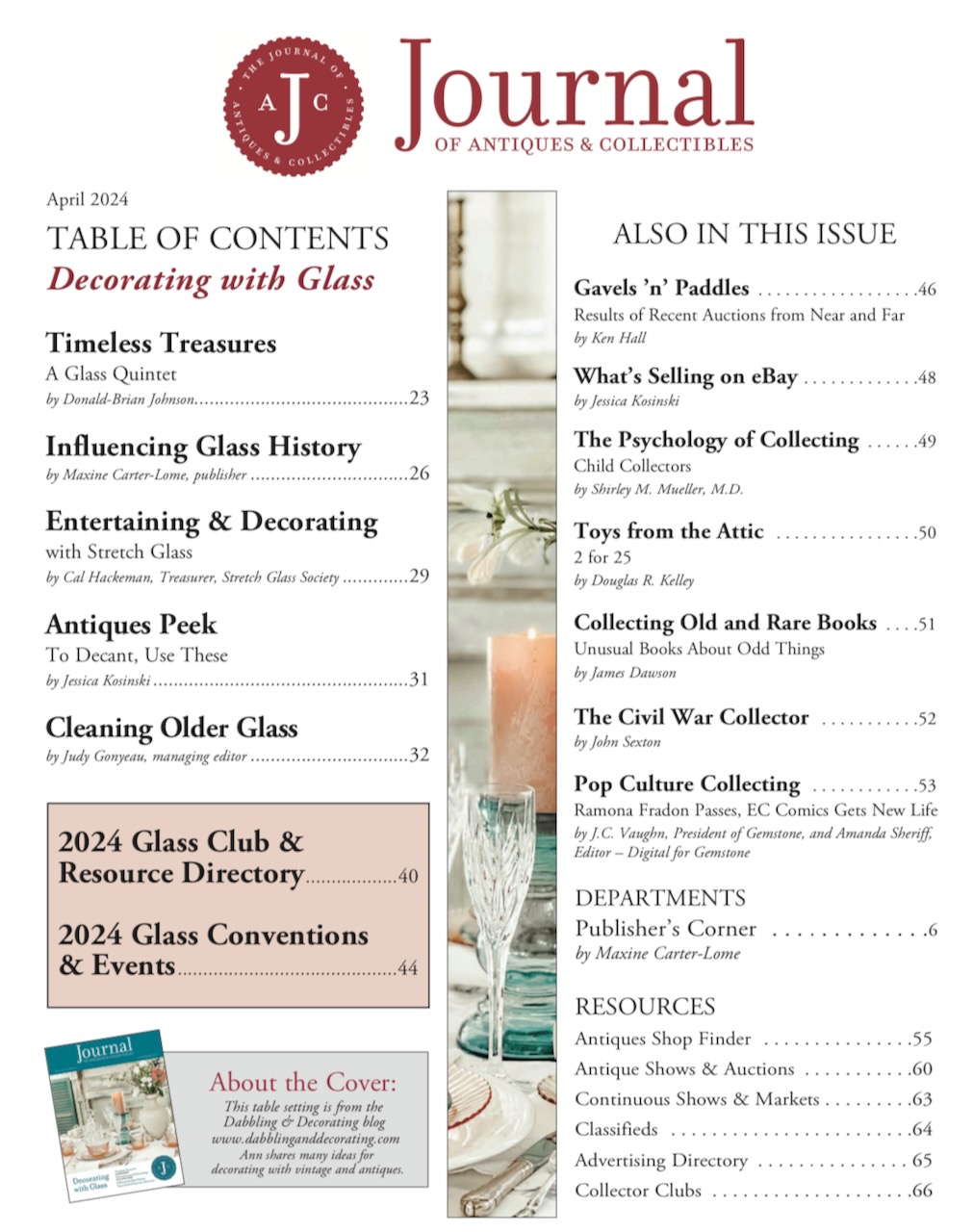 Decorating with Glass Article in The Journal of Antiques and Collectibles