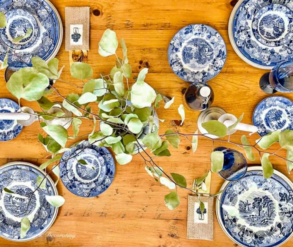 Blue and White antique mother's day table setting.