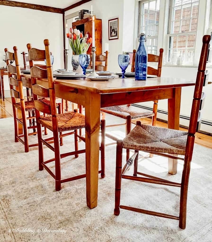 Mothers Day Table Setting- Antique in Blue in Dining Room