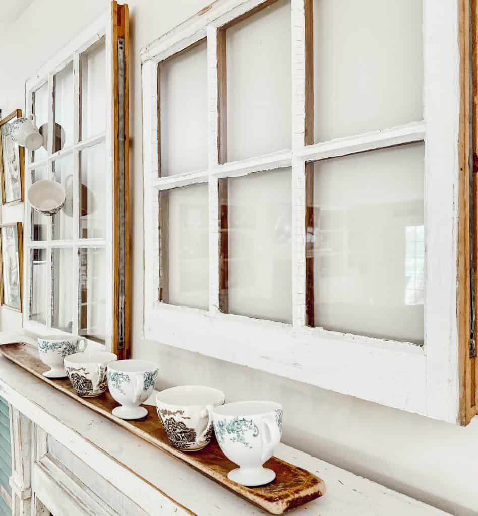 Vintage Windows over Mantel.