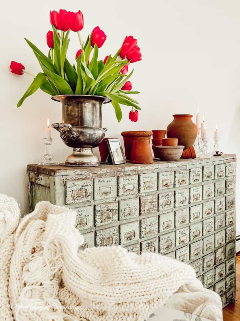 Terracotta Pots and an Apothecary with Tulips.