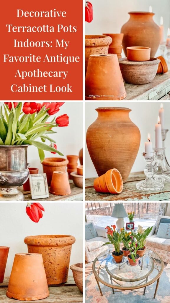 Decorative Terracotta Pots Indoors: My Favorite Antique Apothecary Cabinet Look photo collage.