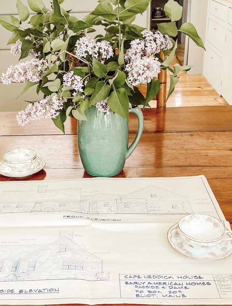 Architectural Drawings of Maine Home.  Bouquet of Lilacs.