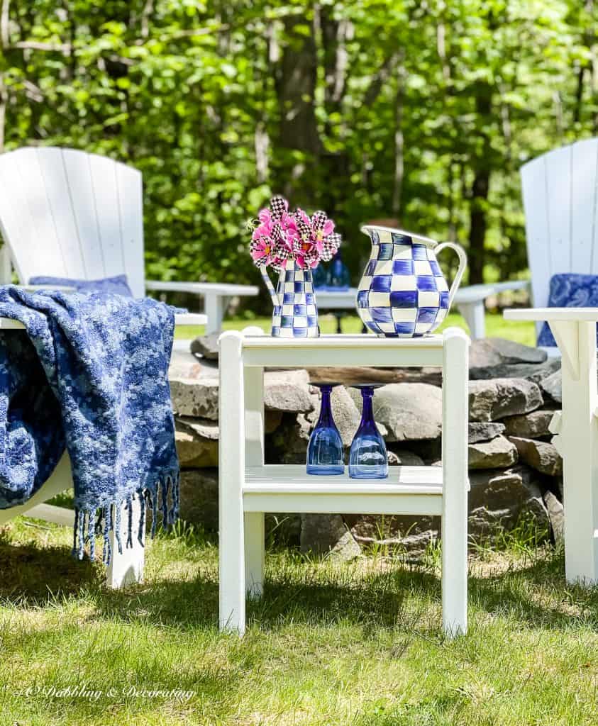 Blue Checkered with MacKenzie-Childs  Houndstooth Throw Blanket.