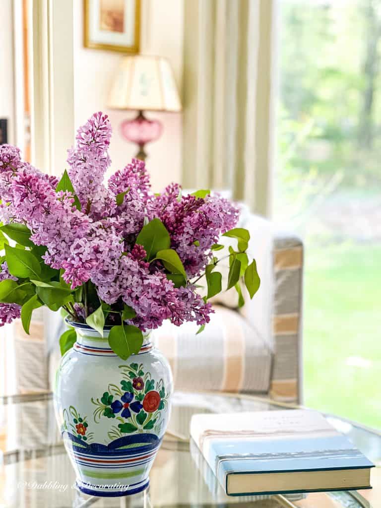 Purple Lilac Centerpiece in the Sunroom 