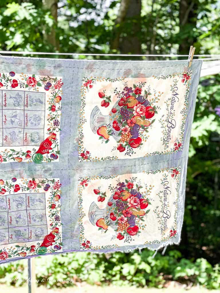 A tablecloth on a clothesline