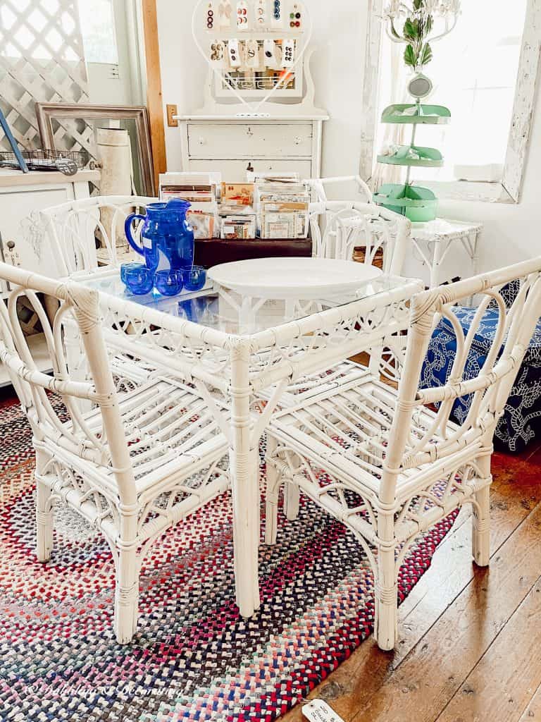 white wicker table set