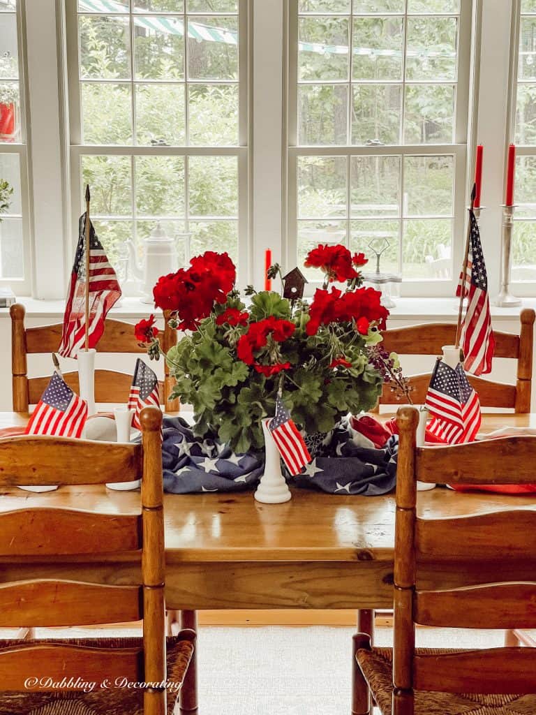 Vintage Style Patriotic Centerpiece  Dining room table.