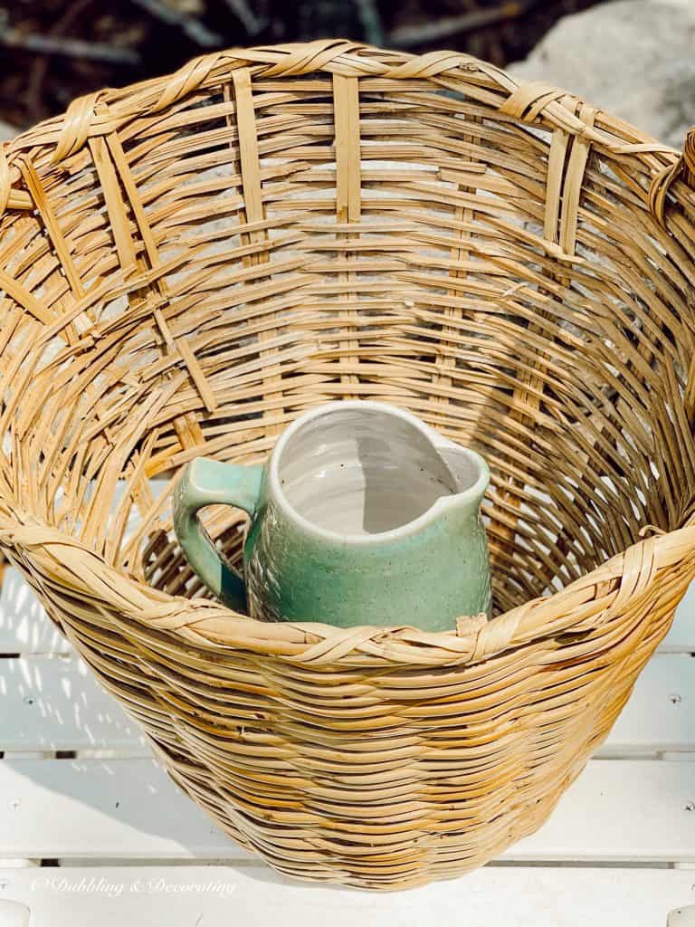 Basket and Green Pitcher for Wildflower Arrangements