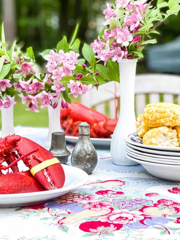 Outdoor Summer Lobster Table with yard sale finds.