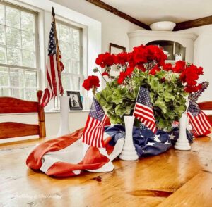 Patriotic Centerpiece Styling Tip: A Quick Vintage Milk Glass and Flag ...