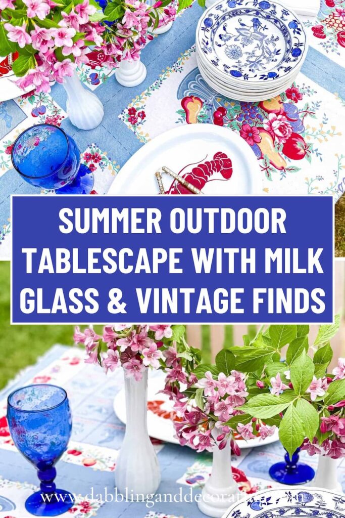 Summer Outdoor Tablescape with Milk Glass & Vintage Finds