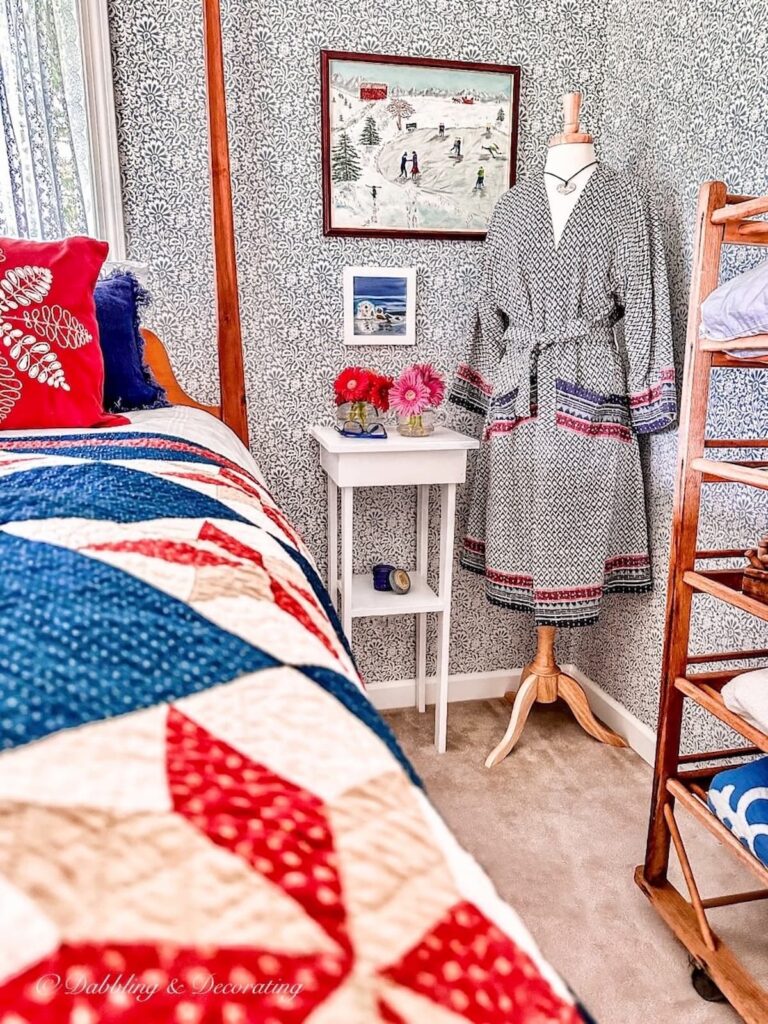 Heirloom Quilt displayed on Bed in bedroom.