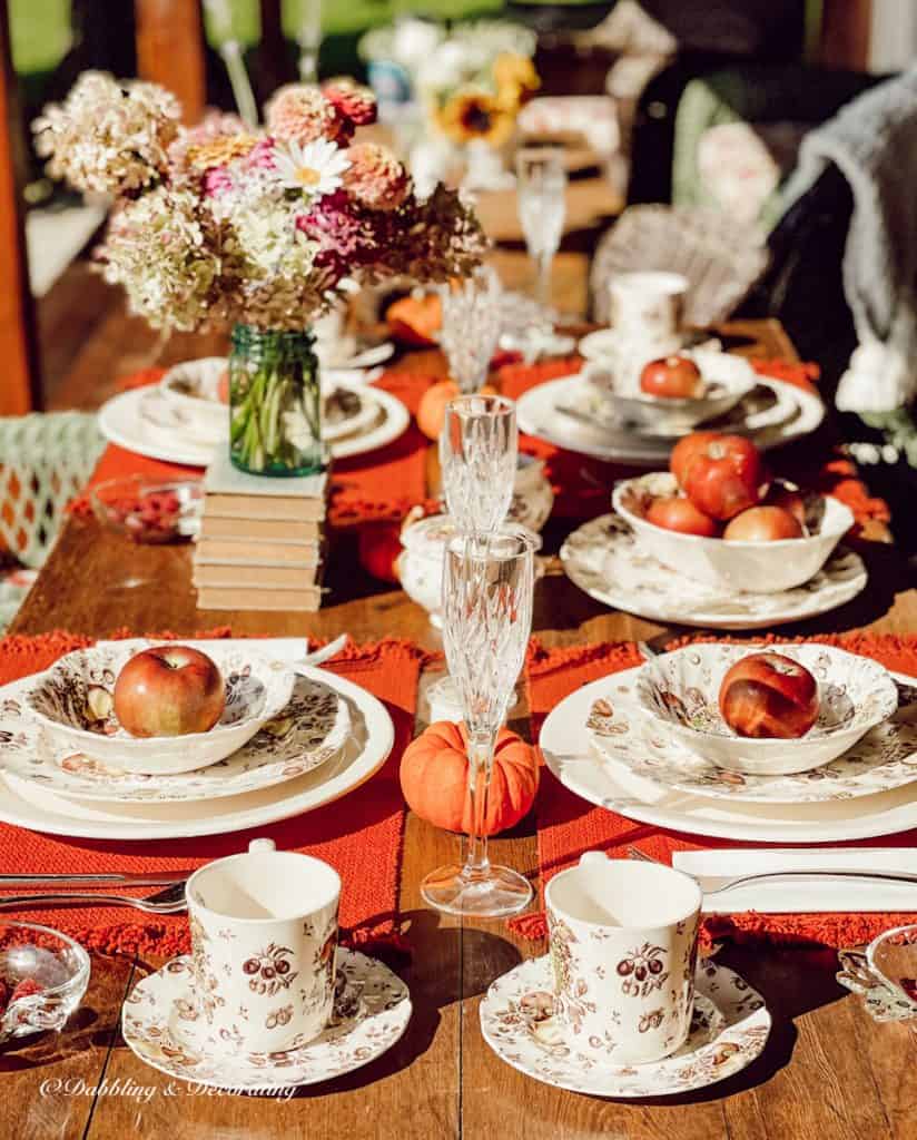 Colorful Fall Tablescape with Johnson Brother's Autumn's Delight china