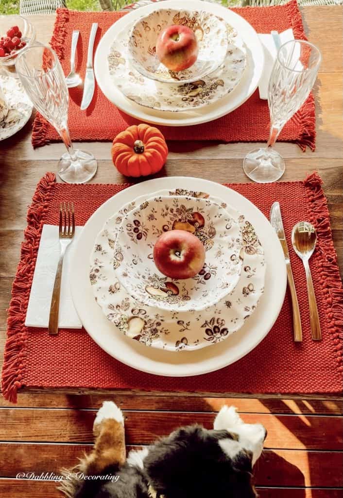 Fall Tablescape in the Season of Autumn with Bernese Mountain Dog.