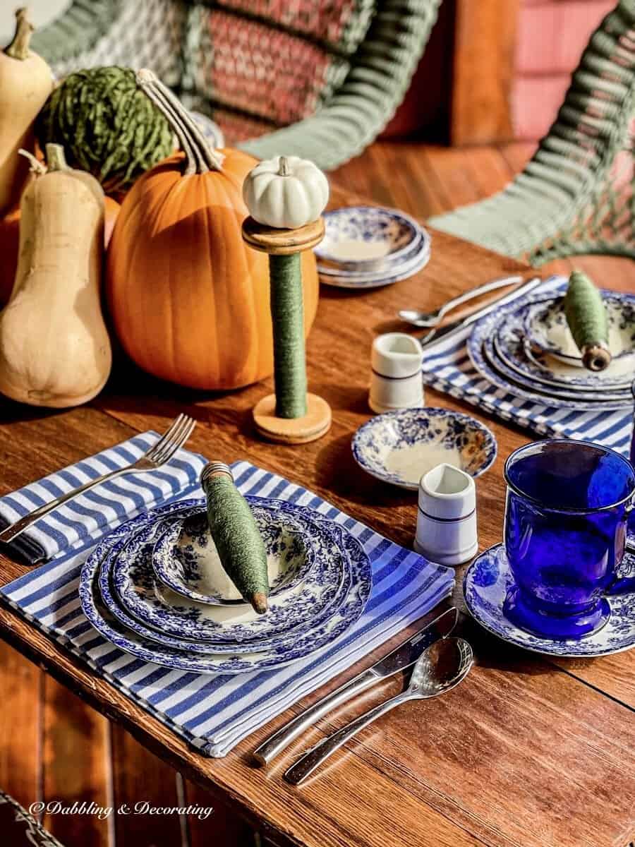 October blue and white table setting