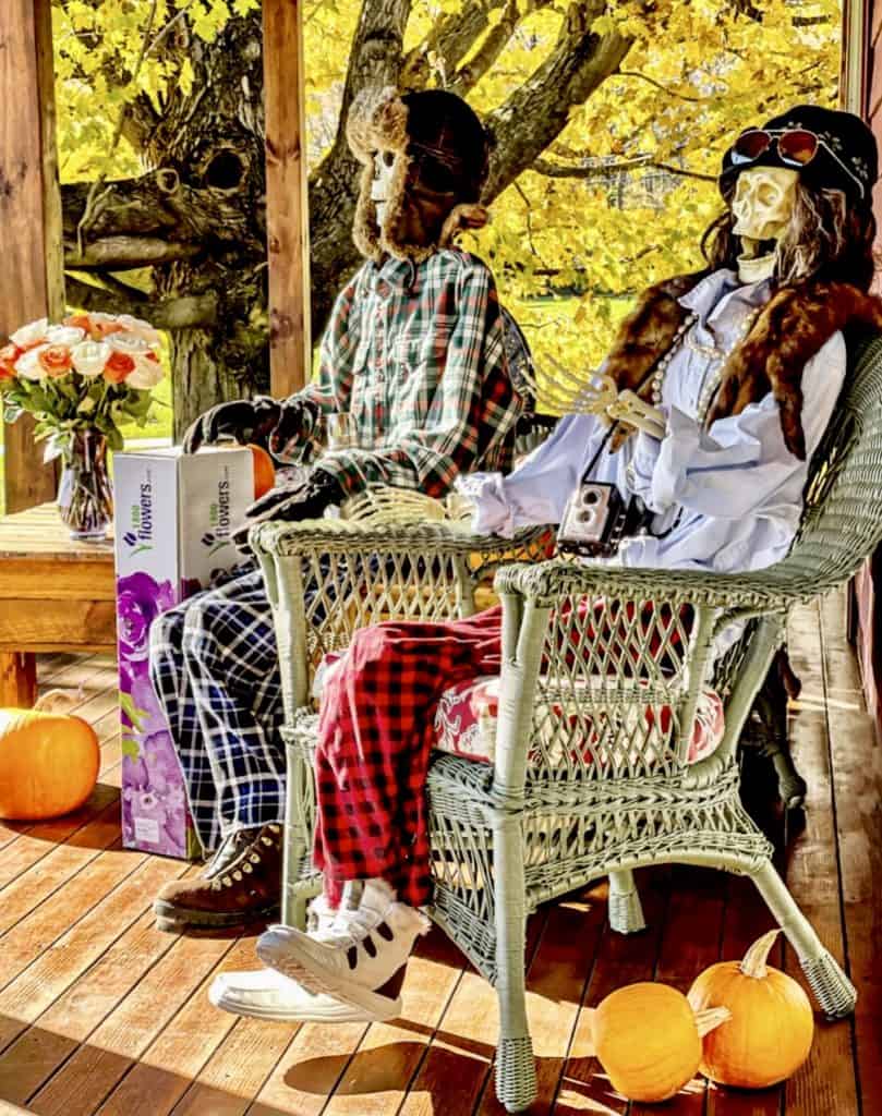 Halloween Spirit Skeletons on the porch.