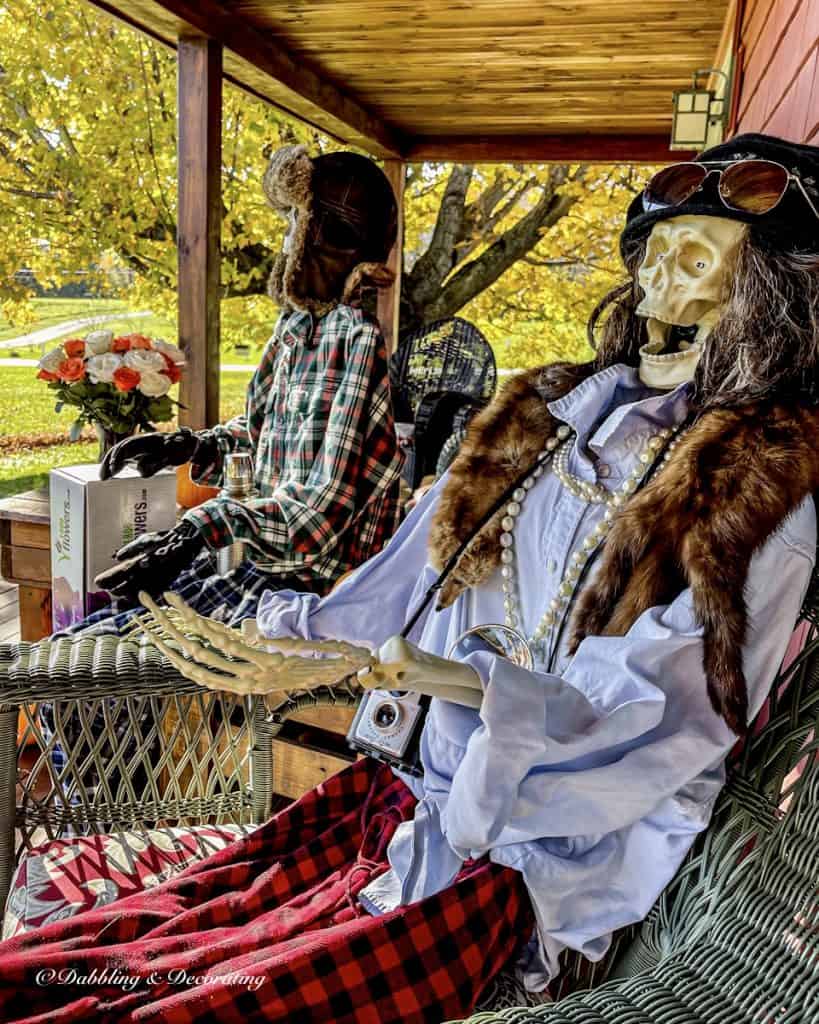Halloween spirit Skeletons on the porch.