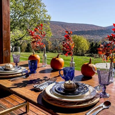 Outdoor Fall Porch Table for Two with Mountain Views