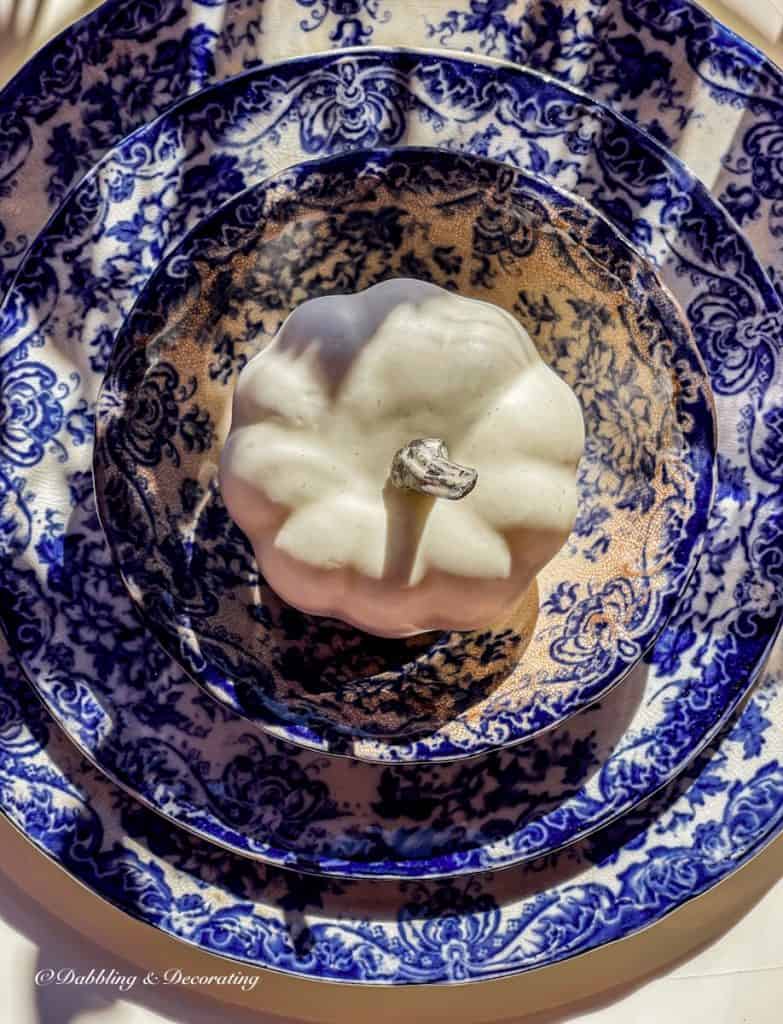 Blue and White Dishes with white pumpkin