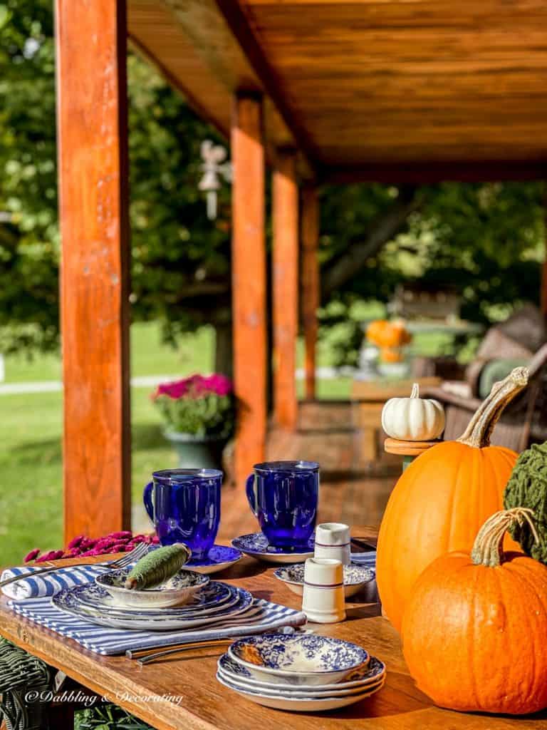 Fall October Blue Tablescape