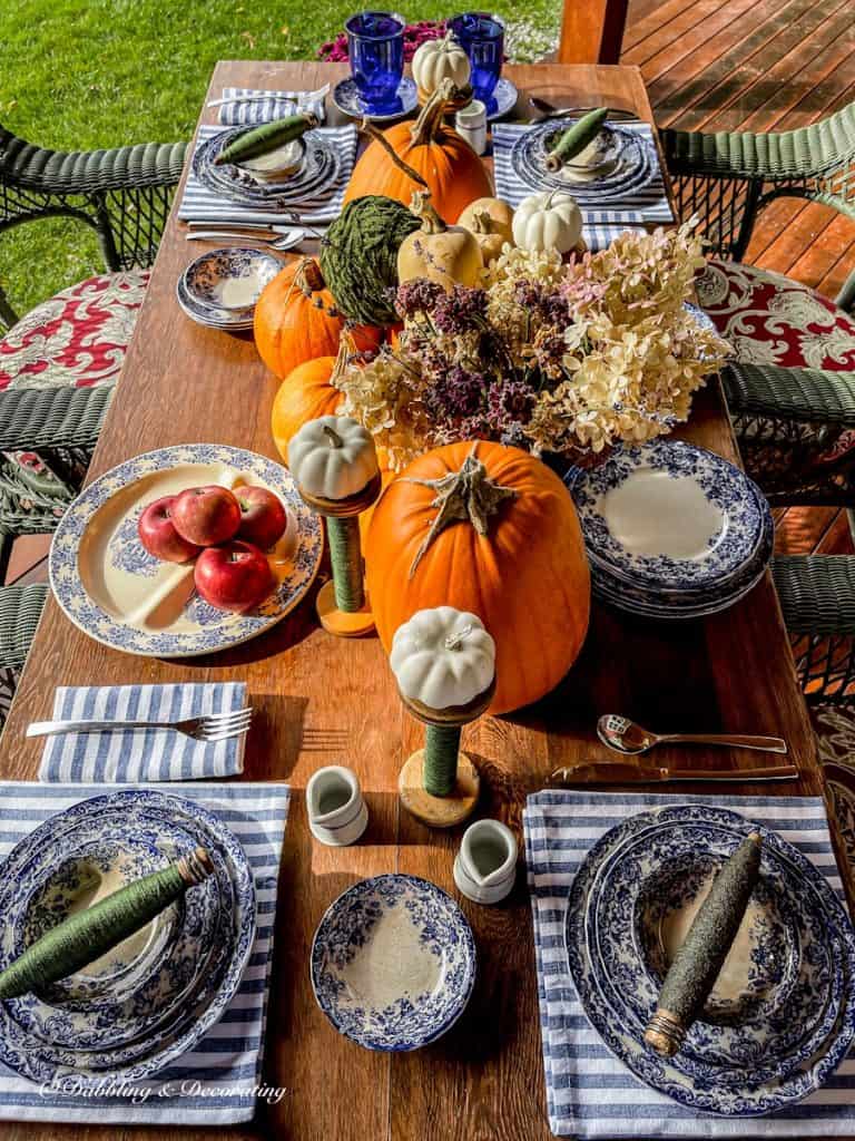 Fall October Blue Tablescape