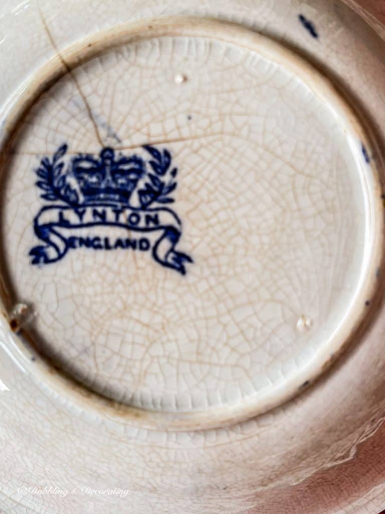 Lynton Dish logo on blue and white vintage plates.