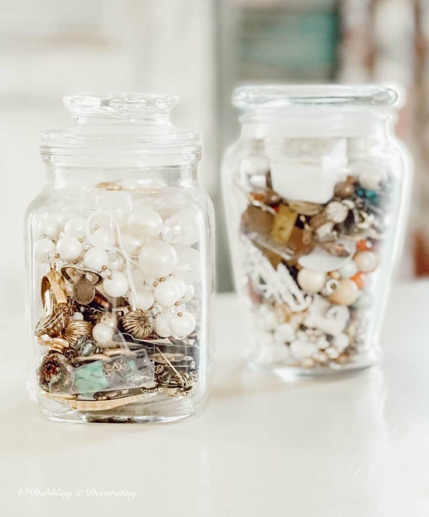 Mason Jars with Costume Jewelry