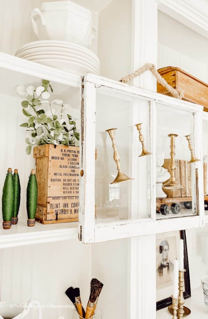 Salvaged Windows and Brass Candlesticks