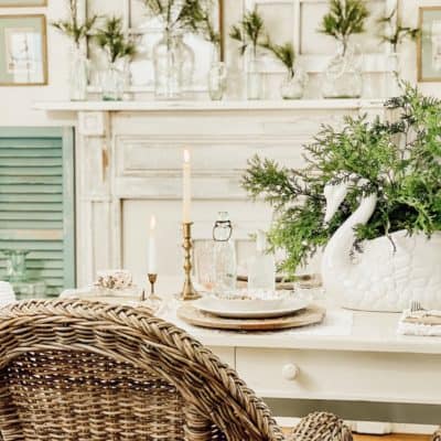 Setting a Winter Table with Vintage Blue Bottles