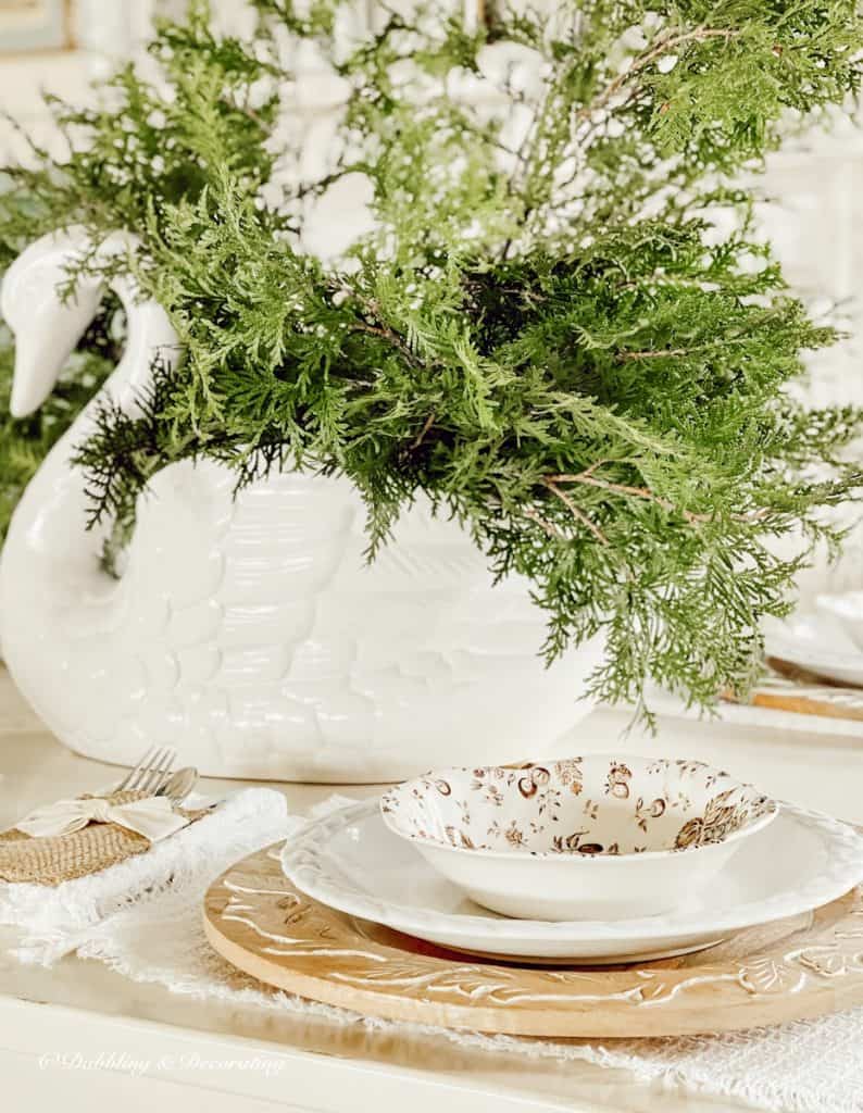 Swan Centerpiece Setting a Winter Table