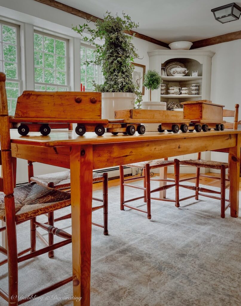 Vintage Wooden Train Set on Table