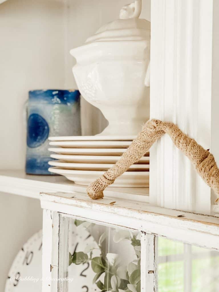 Blue and white vintage fireplace built-ins decor.