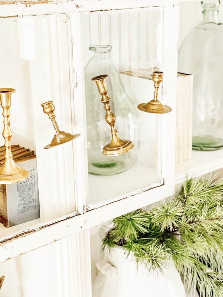 Salvaged Windows & Brass Candlestick Project